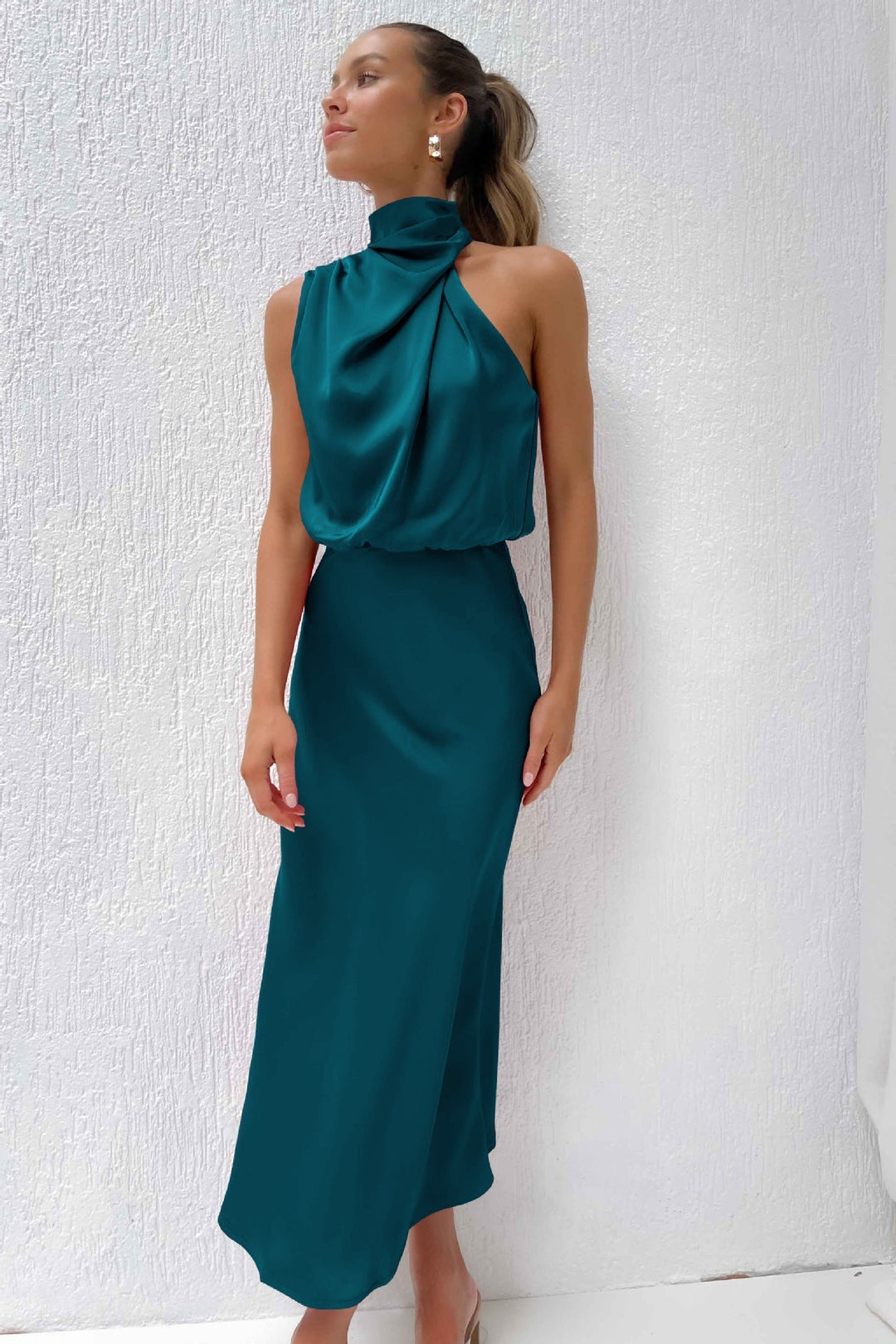 Carlina | Long Silk Dress with Halter Neckline
