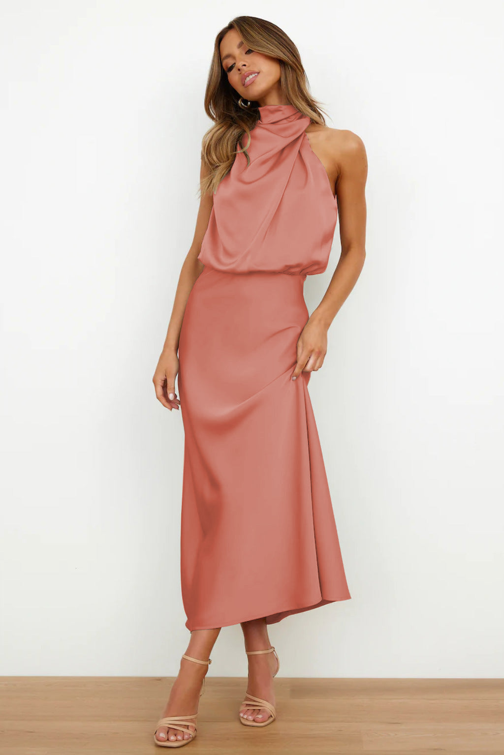 Carlina | Long Silk Dress with Halter Neckline