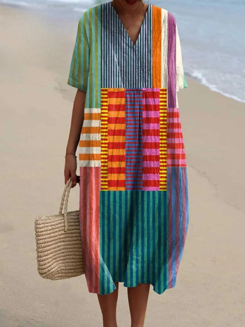 Danika - Vintage Style Cotton Dress with Geometric Print