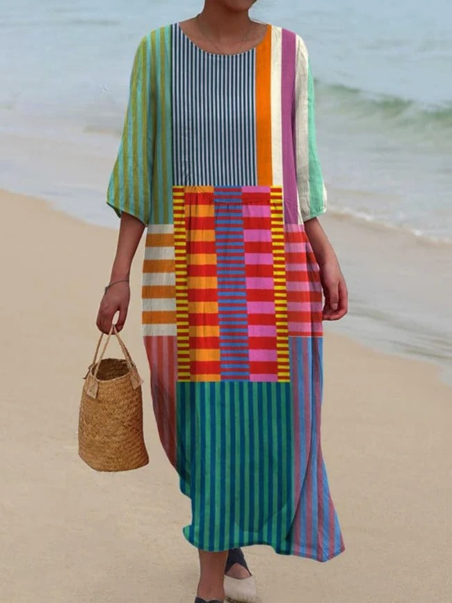 Danika - Vintage Style Cotton Dress with Geometric Print