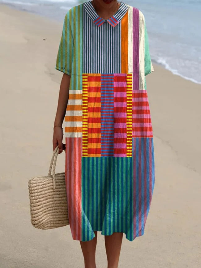 Danika - Vintage Style Cotton Dress with Geometric Print