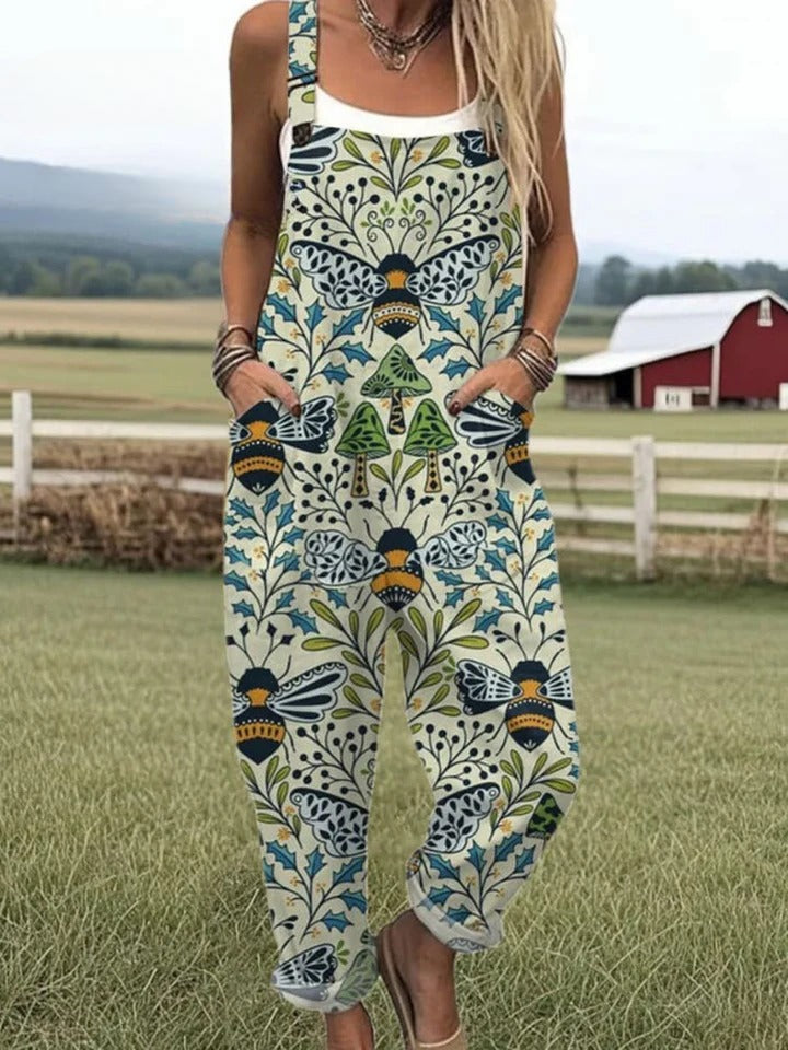 Edris - Jumpsuit with Embroidered Flying Bees Print