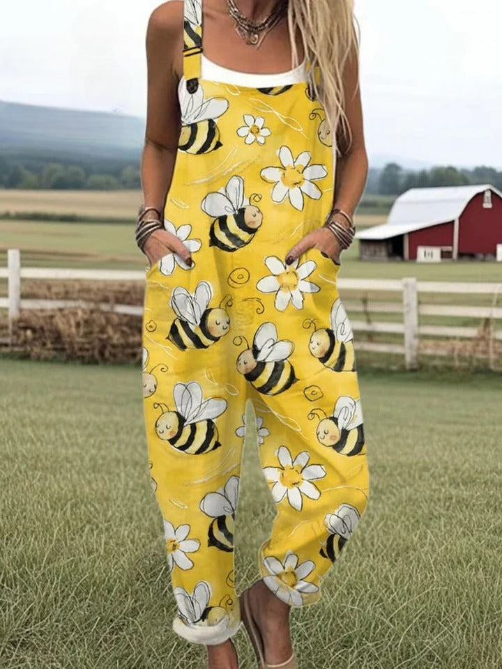Edris - Jumpsuit with Embroidered Flying Bees Print