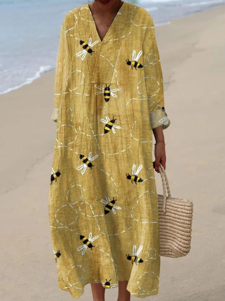 Edris - Jumpsuit with Embroidered Flying Bees Print