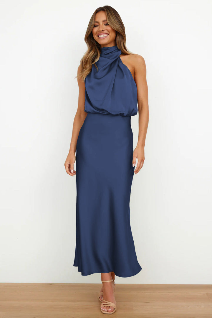 Carlina | Long Silk Dress with Halter Neckline