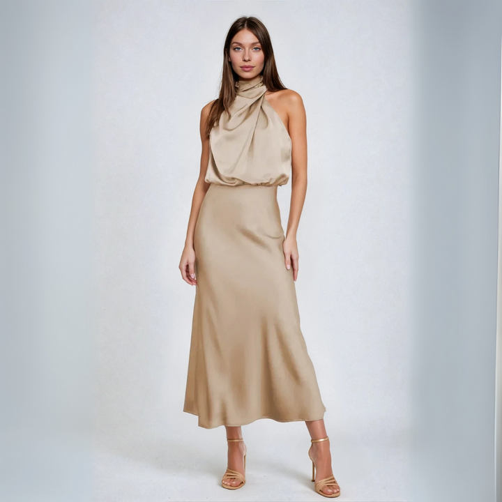 Carlina | Long Silk Dress with Halter Neckline