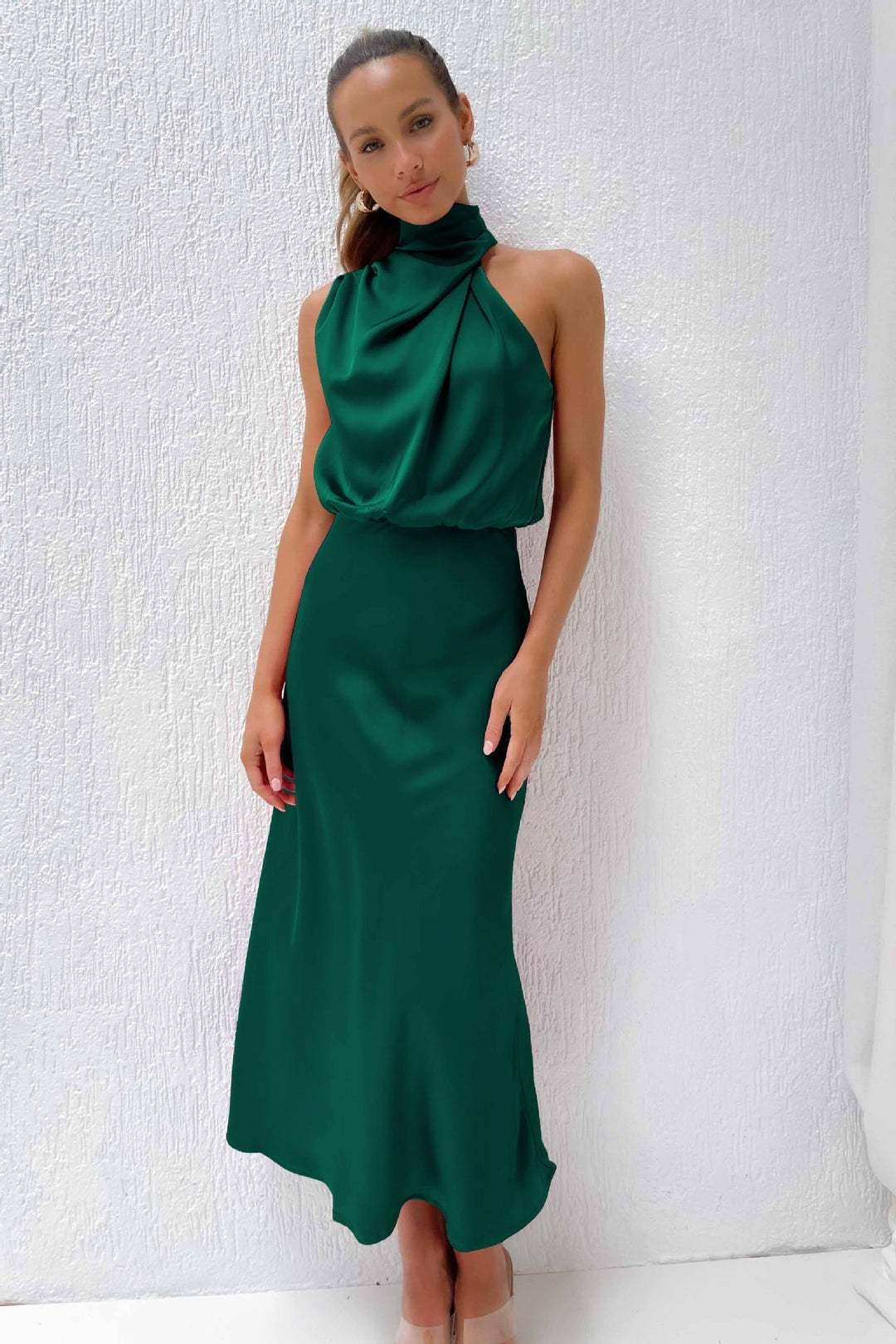 Carlina | Long Silk Dress with Halter Neckline