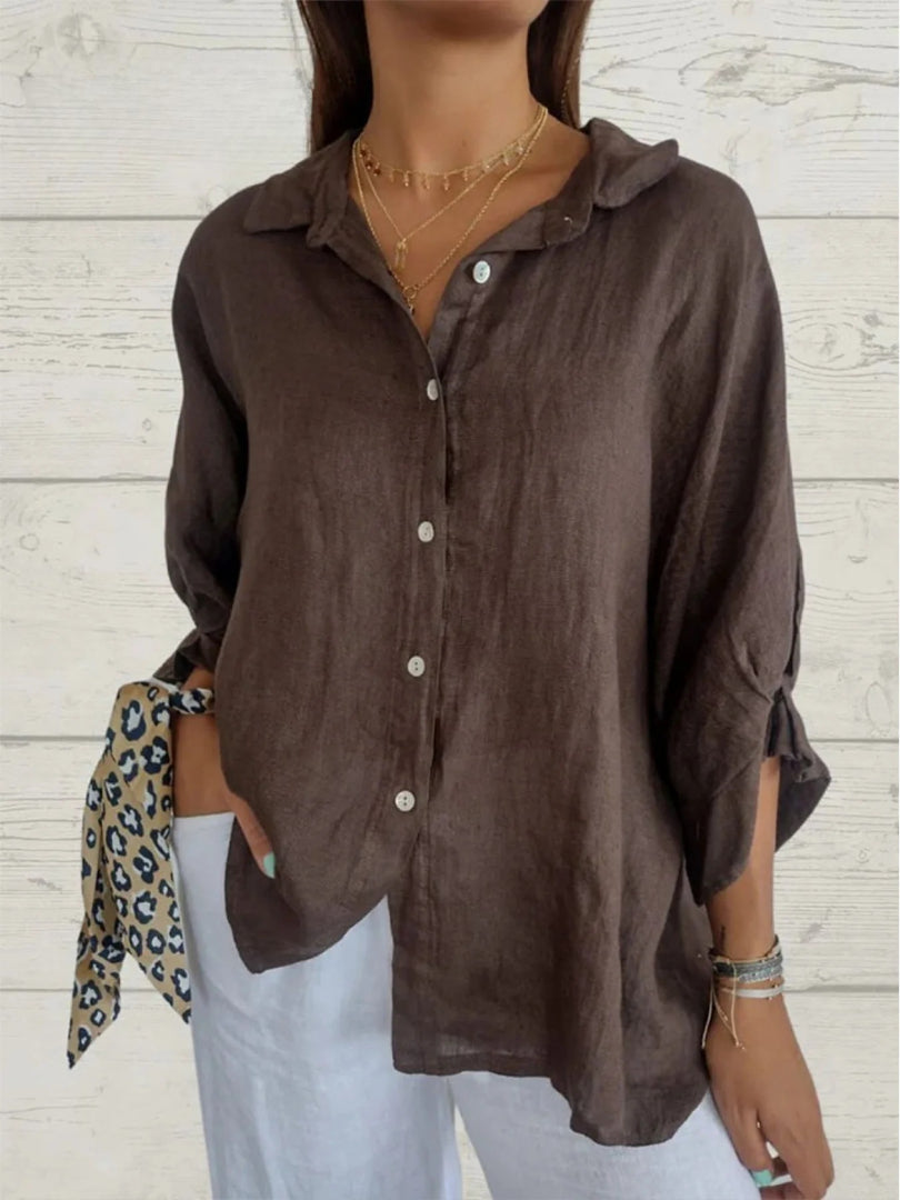 Aeloria - Loose Cotton Linen Shirt with Tie