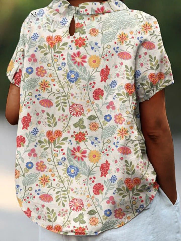 Uvella - Floral Pastoral Cotton and Linen Shirt