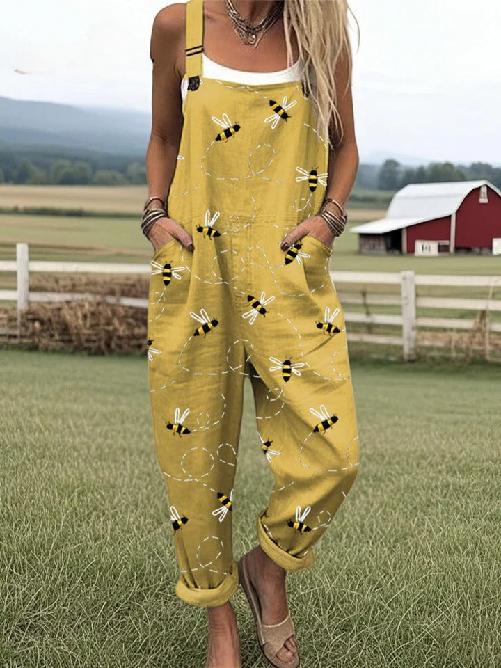 Edris - Jumpsuit with Embroidered Flying Bees Print