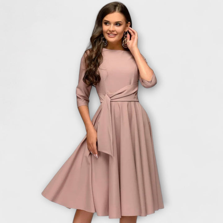 Ana - Elegant Midi Dress with Bow Waist