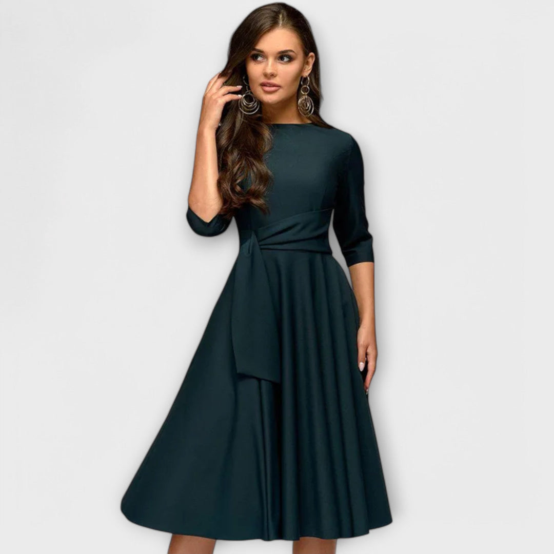 Ana - Elegant Midi Dress with Bow Waist