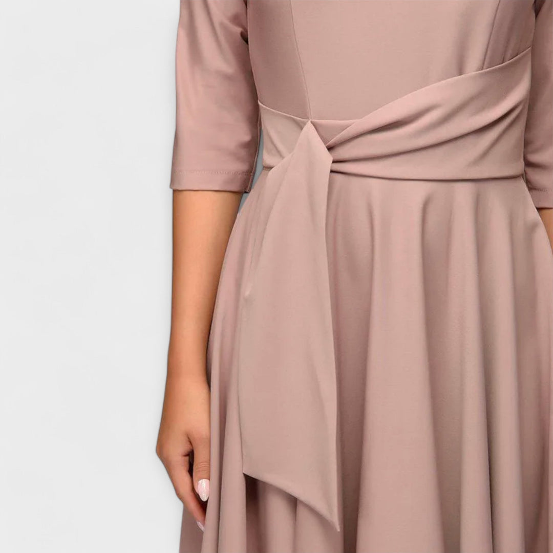 Ana - Elegant Midi Dress with Bow Waist