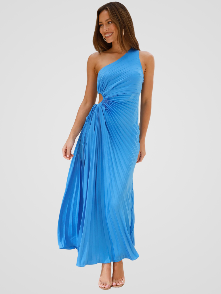 AURORA ONE SHOULDER PLISSEE DRESS