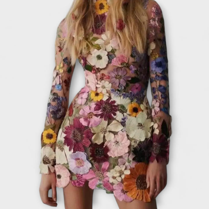 Dolores - 3D Floral Pattern Dress
