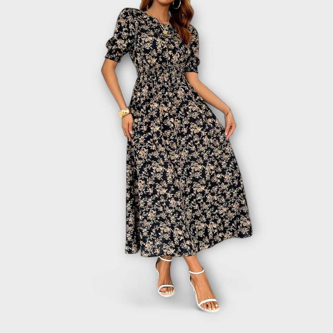 Amelia – Round Neckline Floral Print Dress