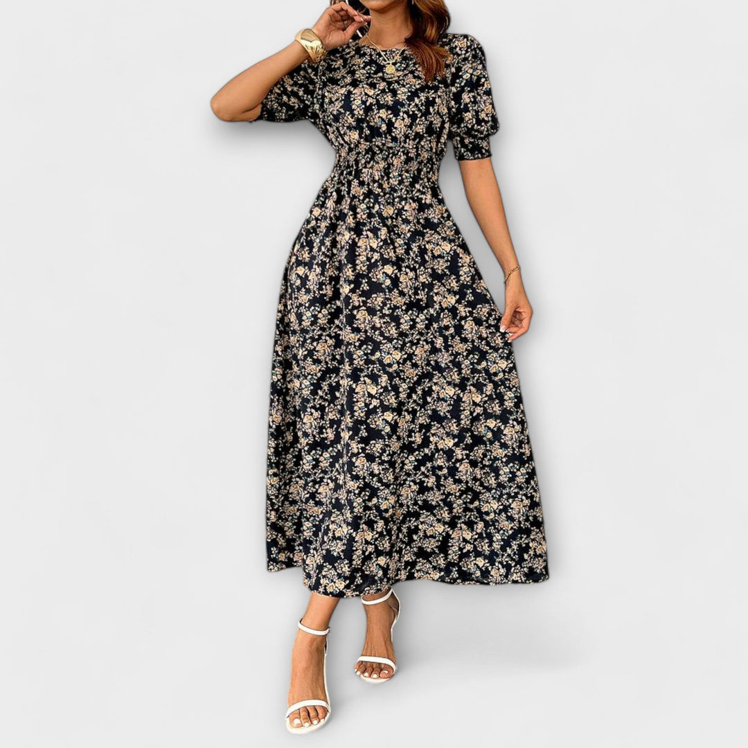 Amelia – Round Neckline Floral Print Dress
