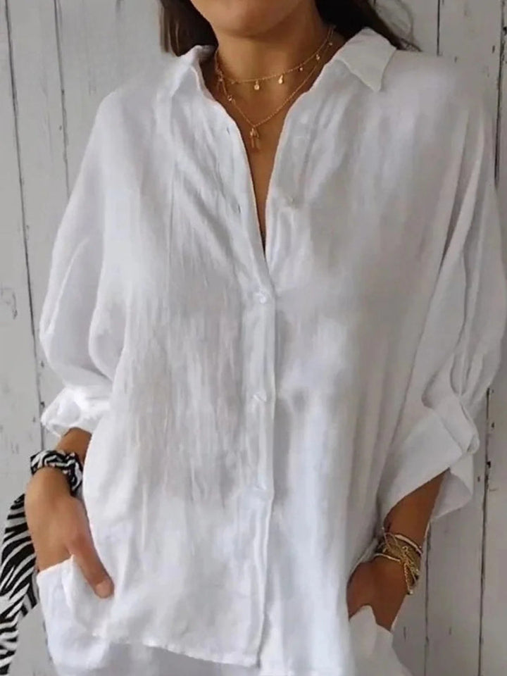 Aeloria - Loose Cotton Linen Shirt with Tie