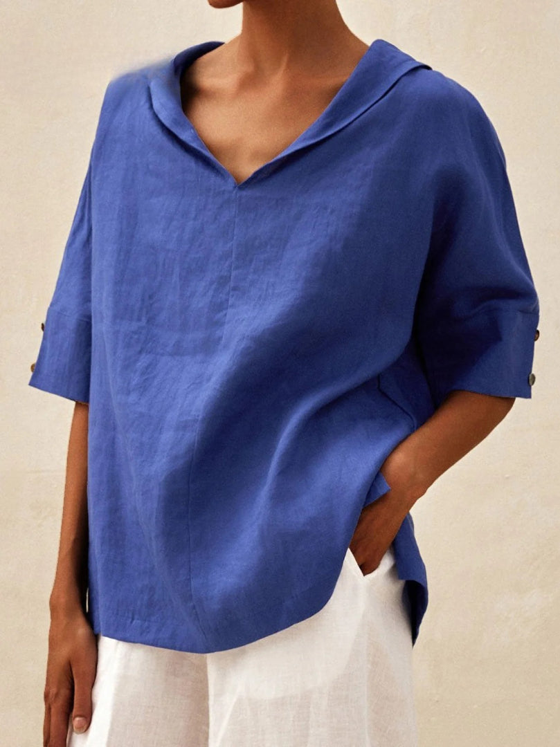 Briarrose - Women's Casual V-Neck Linen Shirt
