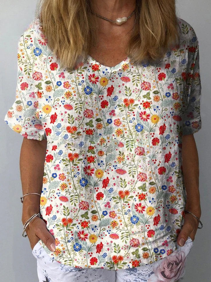 Uvella - Floral Pastoral Cotton and Linen Shirt