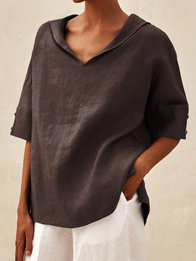 Briarrose - Women's Casual V-Neck Linen Shirt