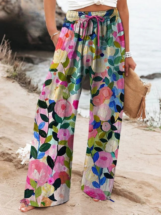 Odelia - Cotton Linen Shirt with Colorful Floral Print