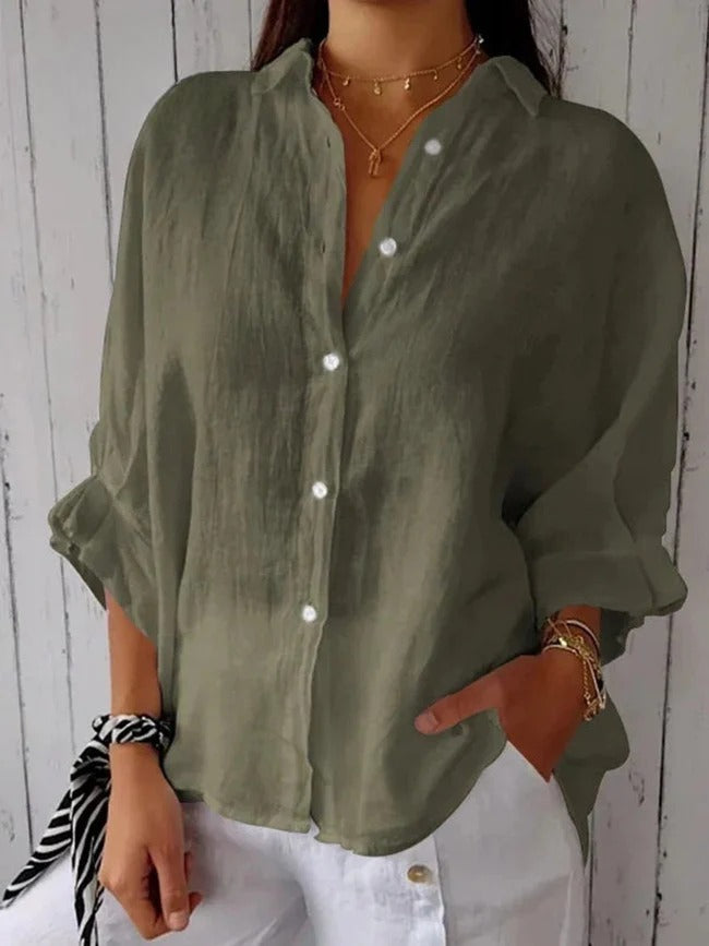 Aeloria - Loose Cotton Linen Shirt with Tie