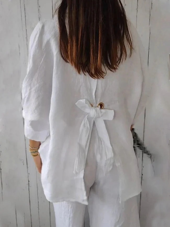 Aeloria - Loose Cotton Linen Shirt with Tie