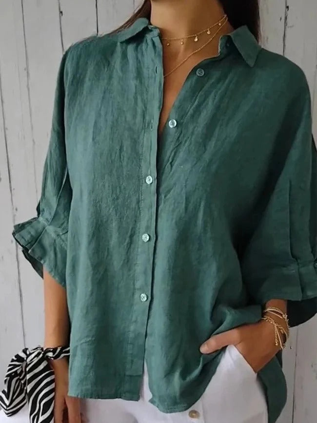 Aeloria - Loose Cotton Linen Shirt with Tie