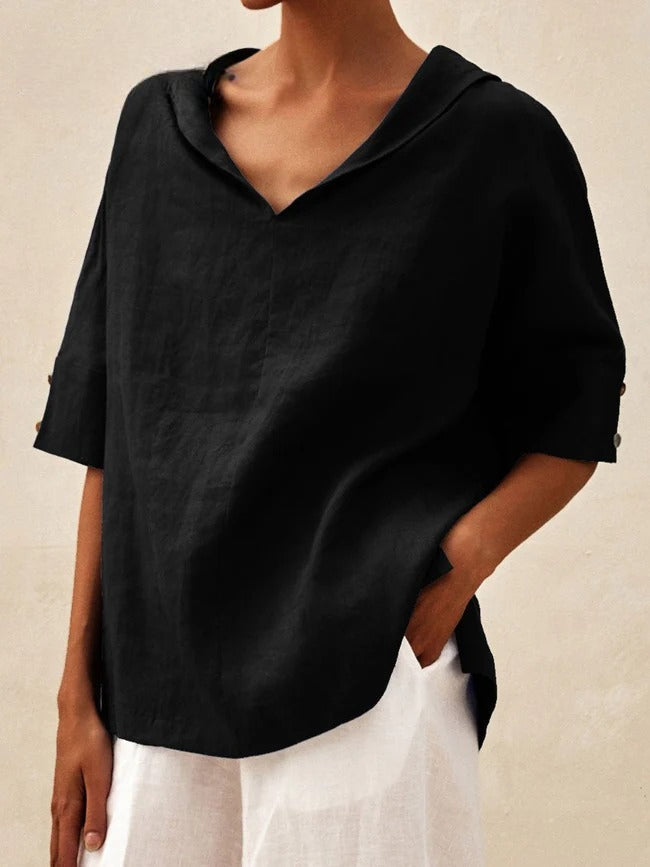 Briarrose - Women's Casual V-Neck Linen Shirt