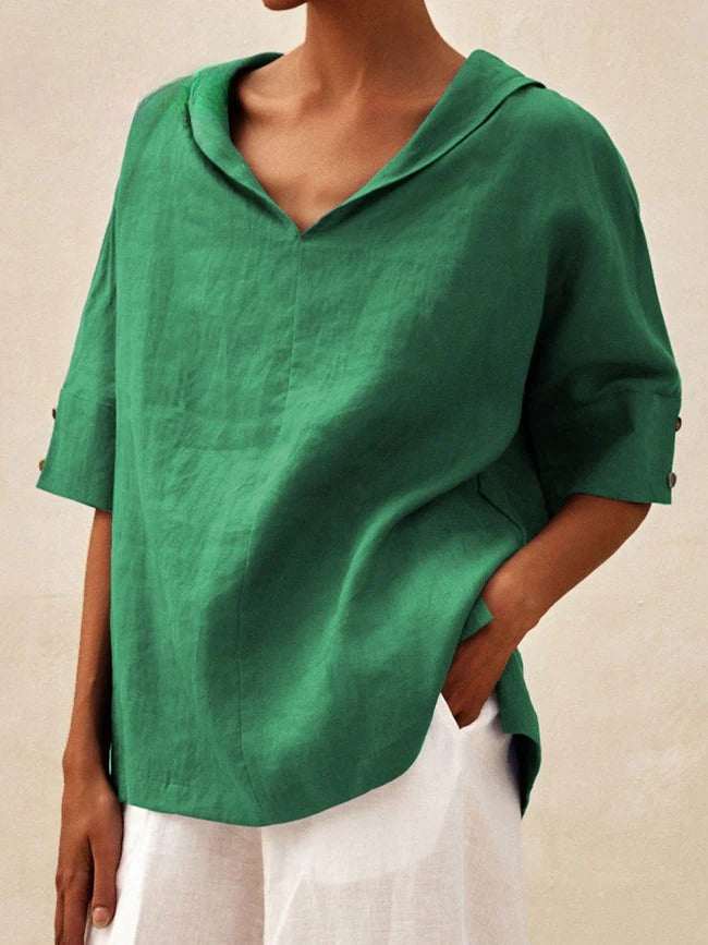 Briarrose - Women's Casual V-Neck Linen Shirt