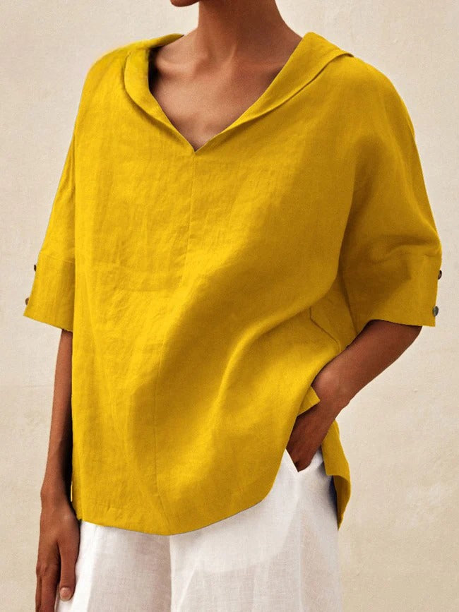 Briarrose - Women's Casual V-Neck Linen Shirt