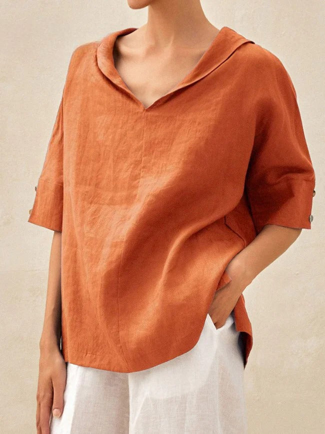Briarrose - Women's Casual V-Neck Linen Shirt