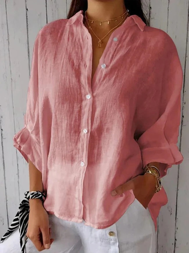 Aeloria - Loose Cotton Linen Shirt with Tie