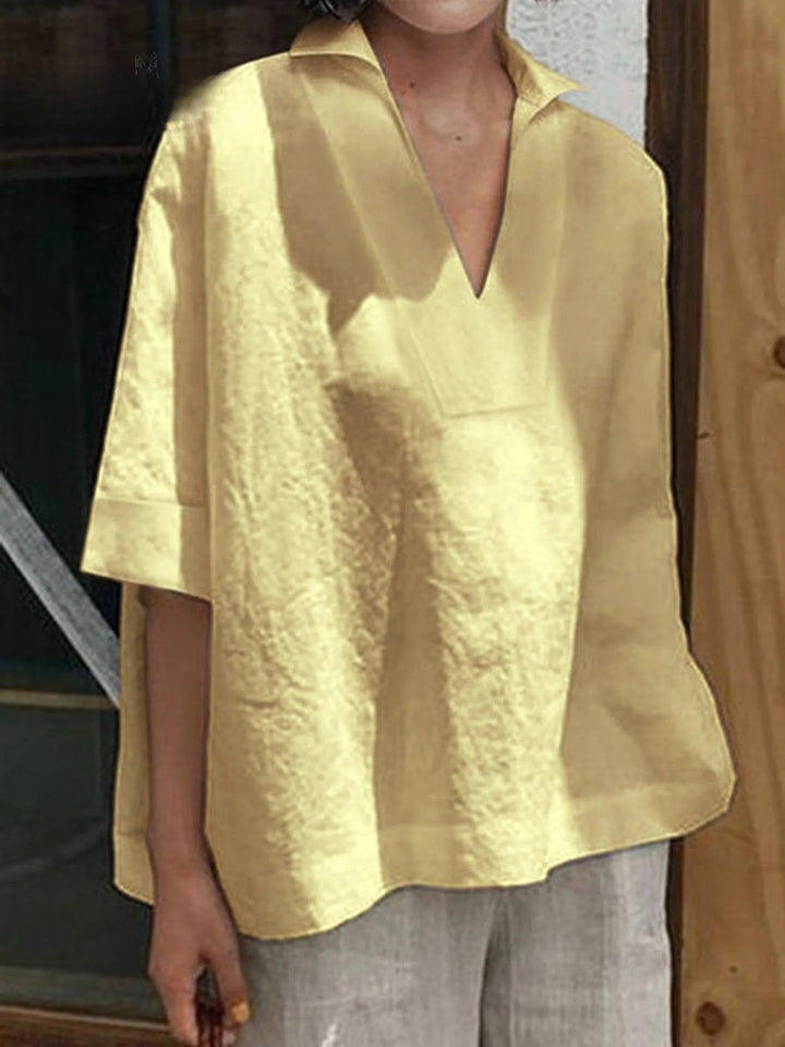Verena - Solid Shirt with V-Neck and Medium-Length Sleeves