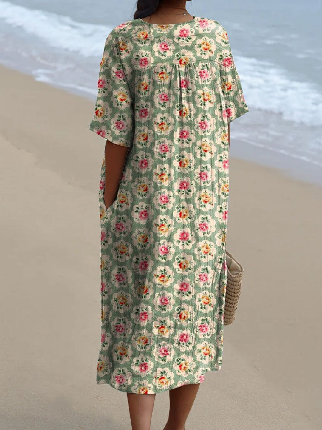 Hazel - Vintage V-Neck Floral Print Dress