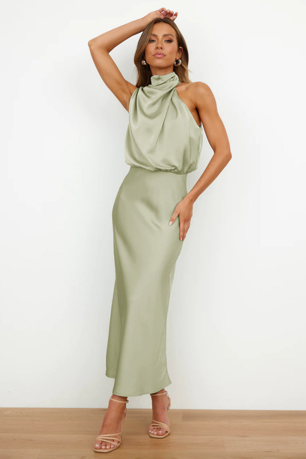Carlina | Long Silk Dress with Halter Neckline