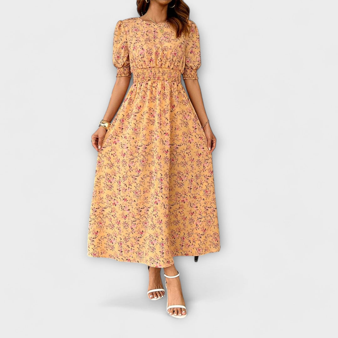 Amelia – Round Neckline Floral Print Dress