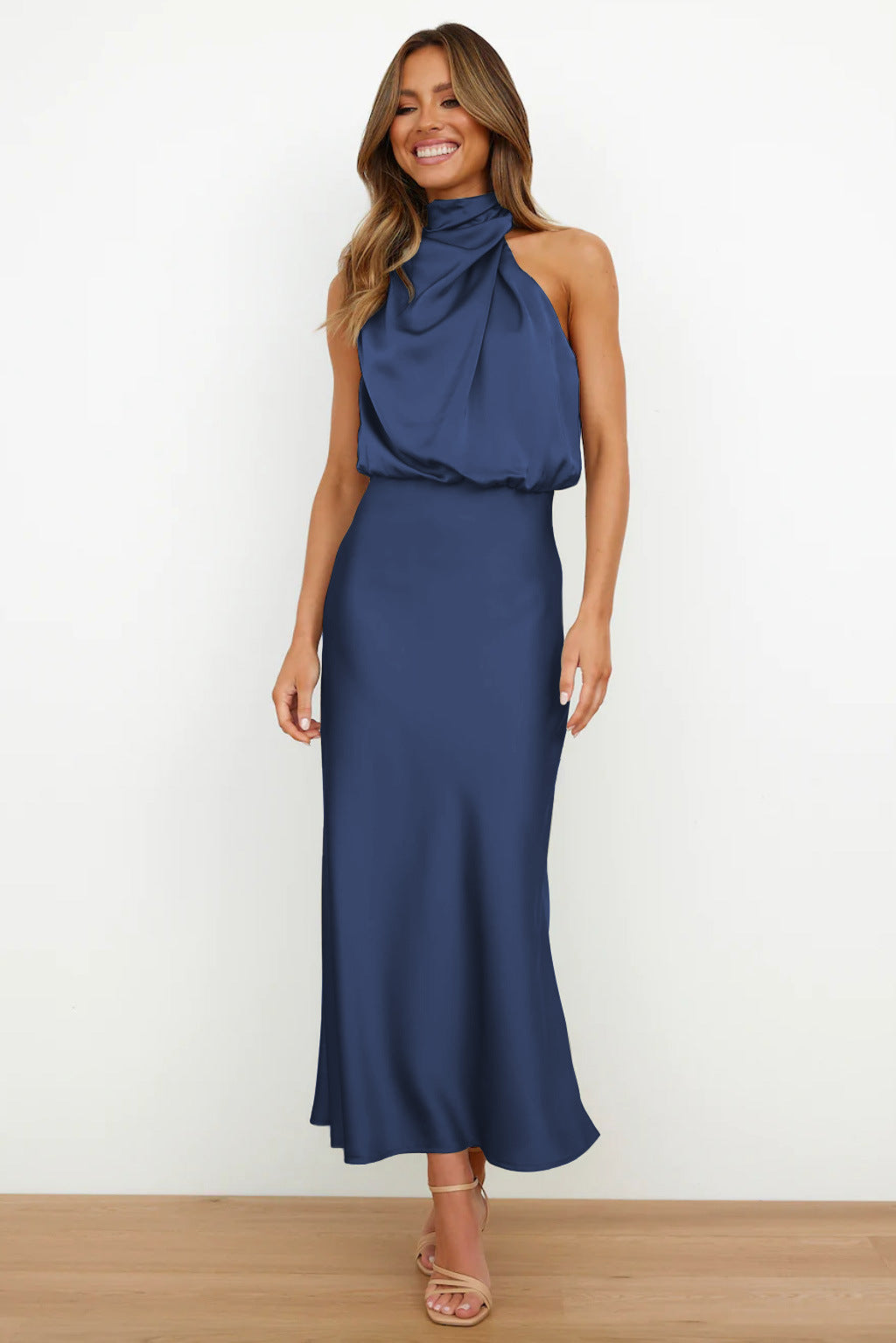 Carlina | Long Silk Dress with Halter Neckline