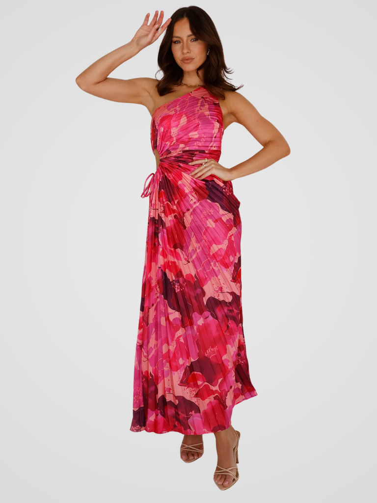 AURORA ONE SHOULDER PLISSEE DRESS