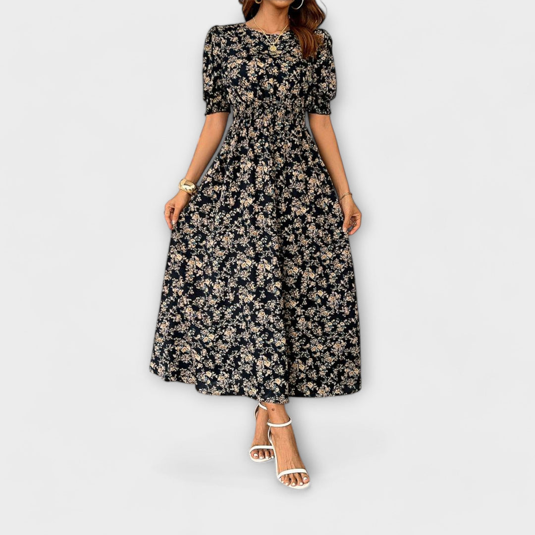Amelia – Round Neckline Floral Print Dress