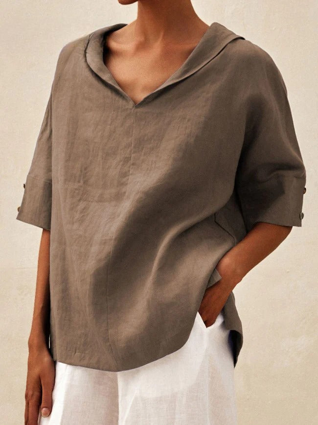 Briarrose - Women's Casual V-Neck Linen Shirt